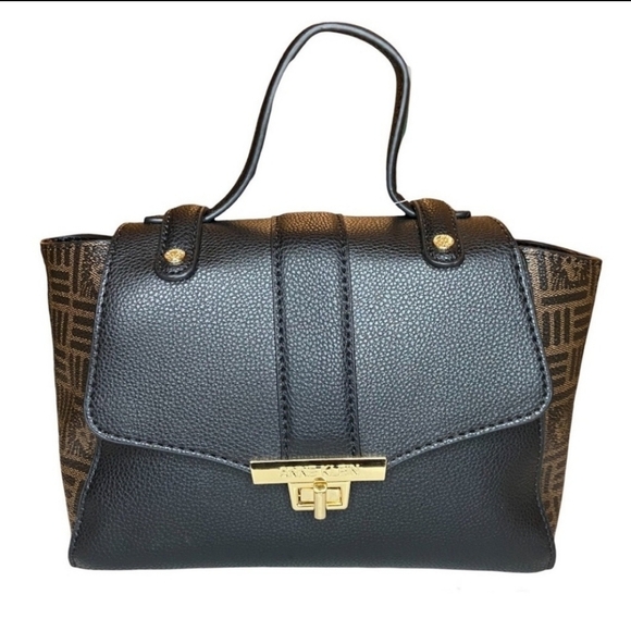Anne Klein Handbags - Anne Klein Logo Midi Satchel Black